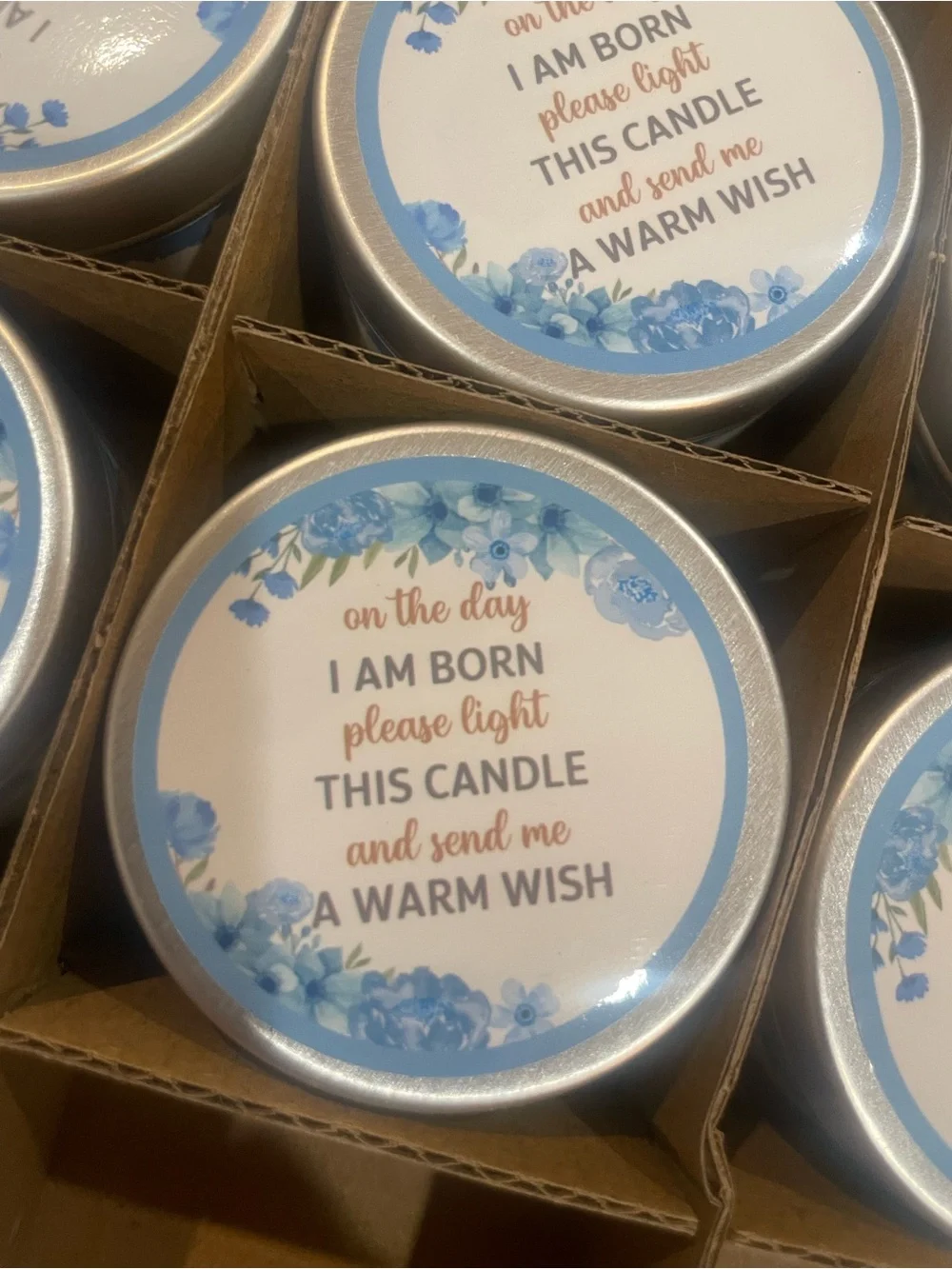 Blue Floral Tea Light Candle Favors for Baby Celebrations